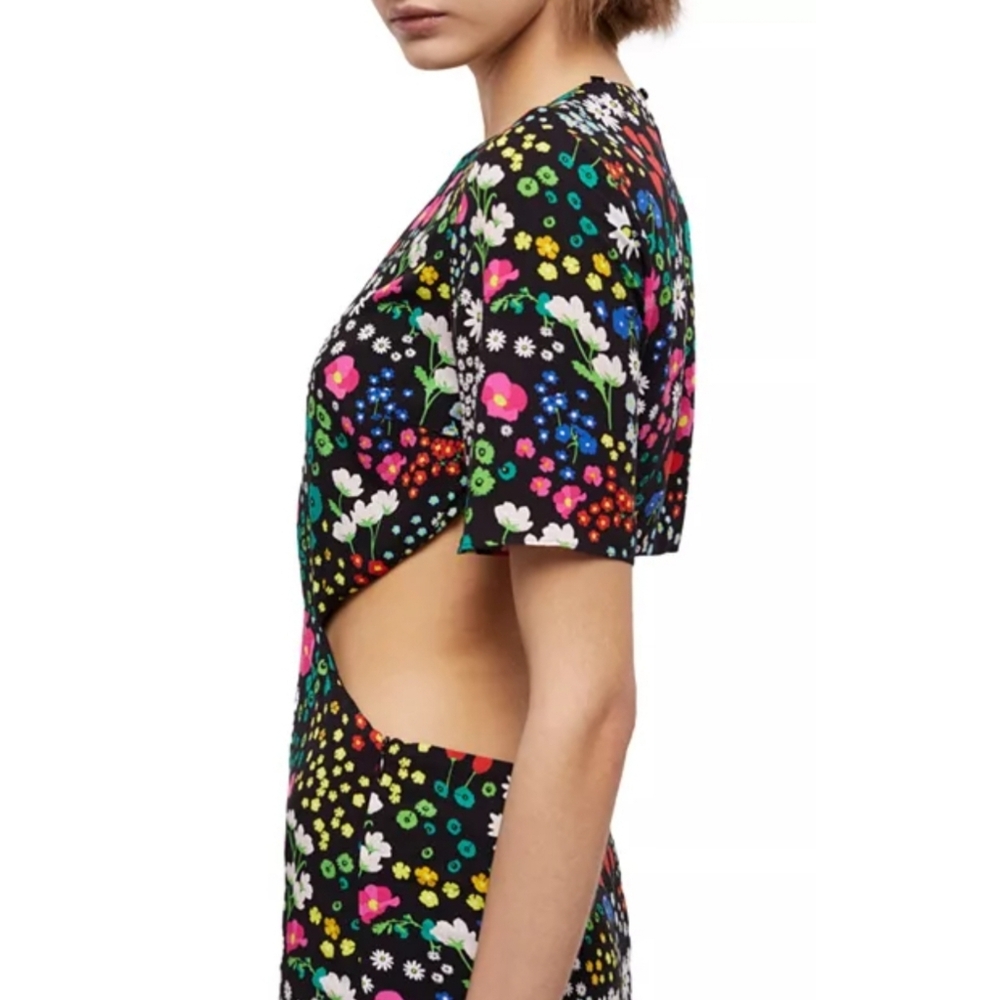 The Kooples NWT Joyful Floral Print Cut Out Dress Size 2/Medium In Black Floral - Picture 2 of 14